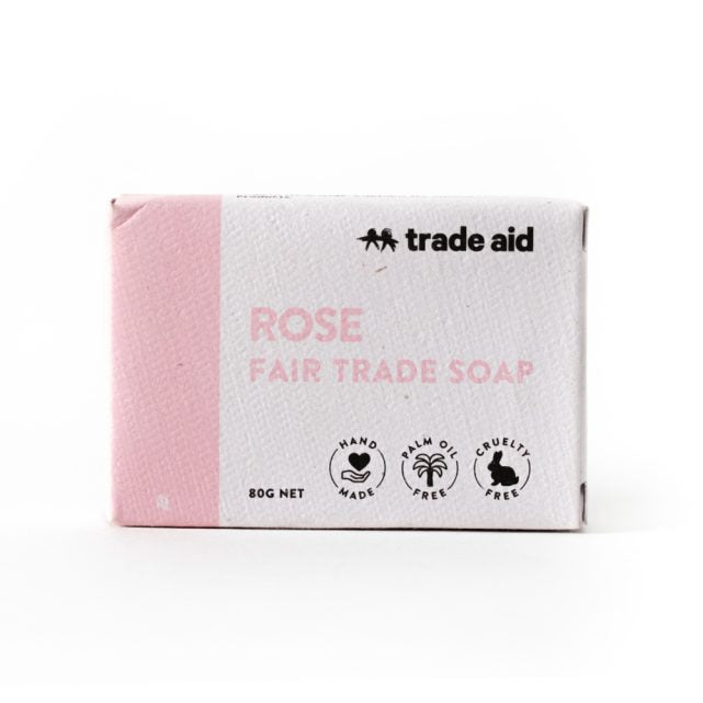 Box of Trade Aid Rose Fair Trade Soap on a white background