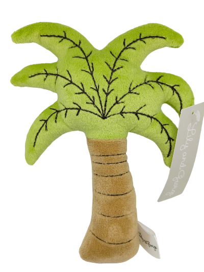 baby rattle in the shape of a palm tree on a white background