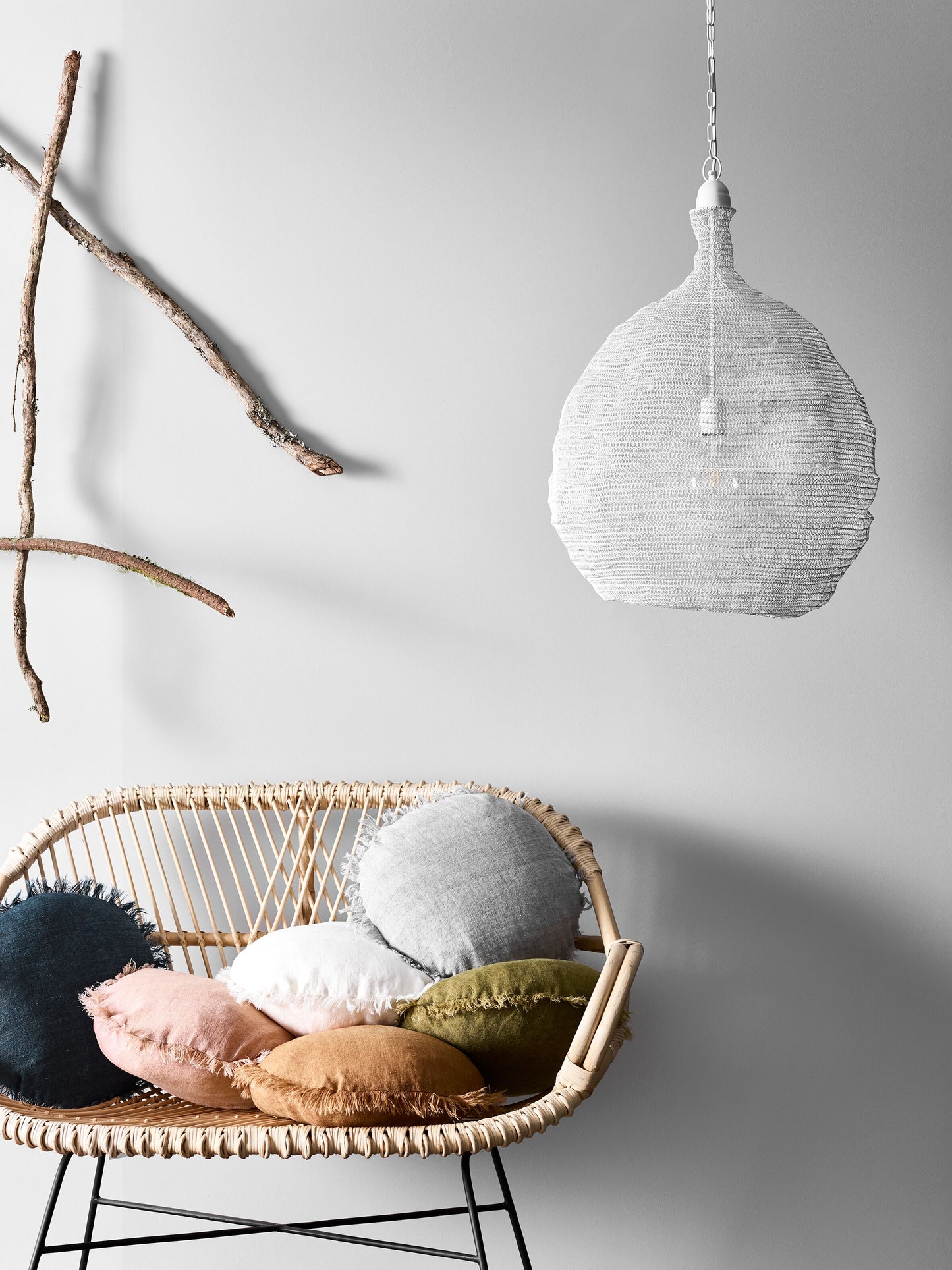 Vintage Linen Fringe Round Cushion - Smoke by Aura Home