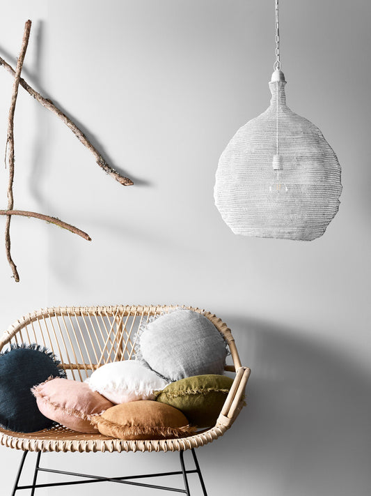 Vintage Linen Fringe Round Cushion - Smoke by Aura Home