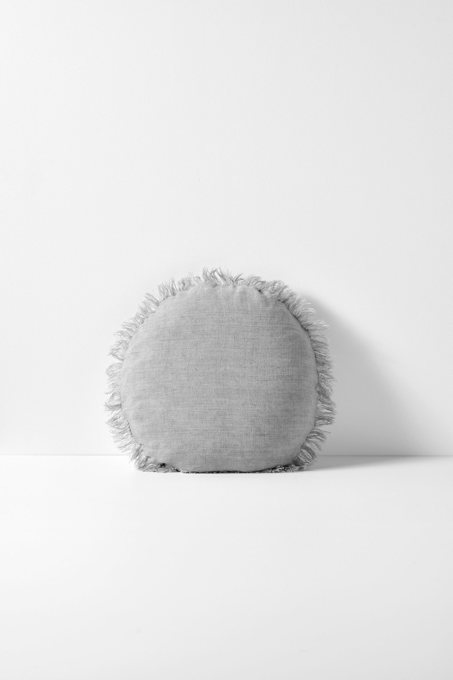 Vintage Linen Fringe Round Cushion - Smoke by Aura Home