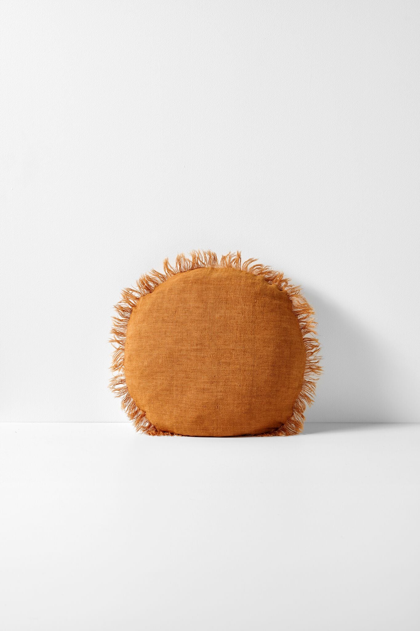 Vintage Linen Fringe Round Cushion - Smoke by Aura Home