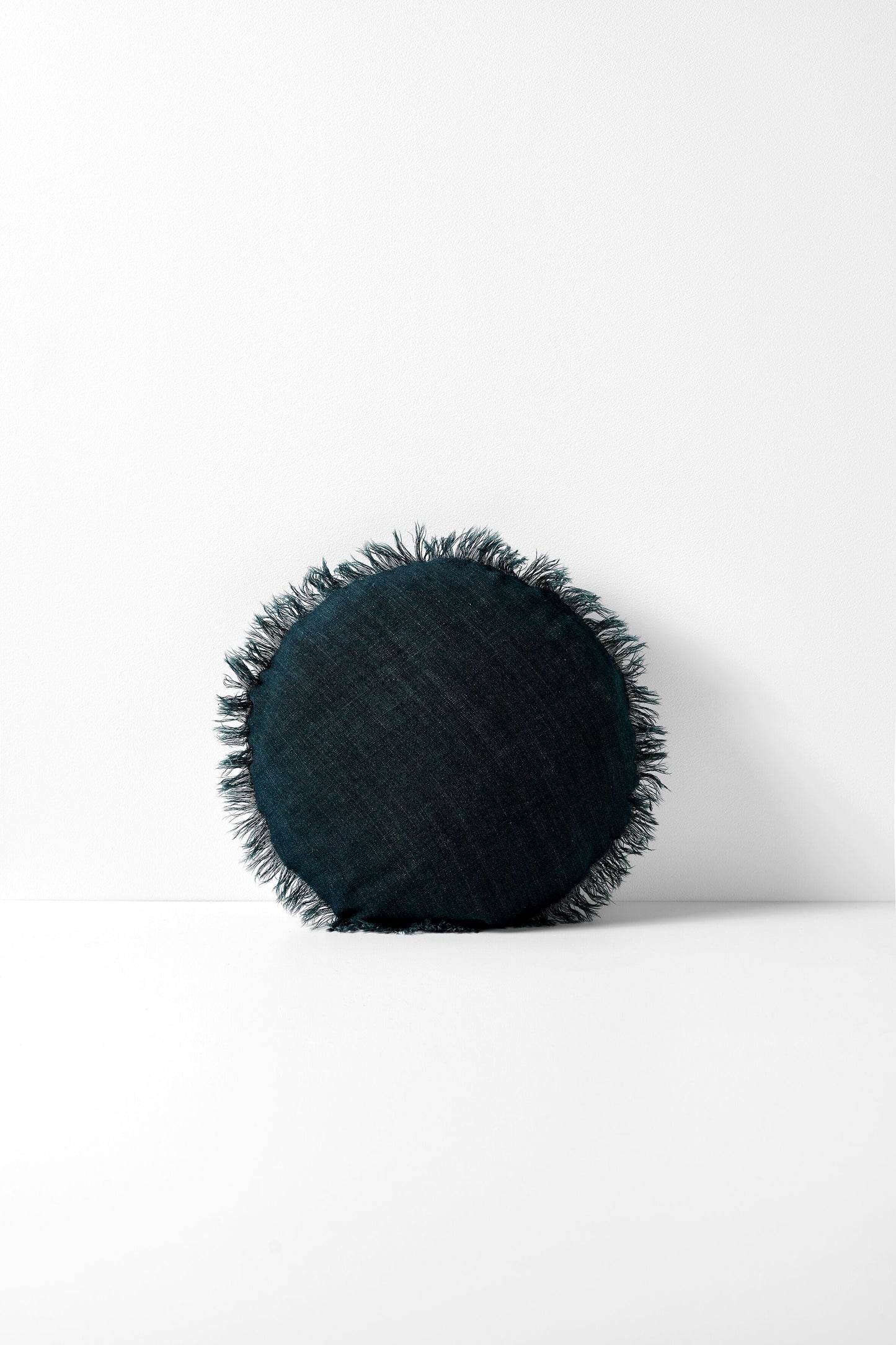 Vintage Linen Fringe Round Cushion - Smoke by Aura Home