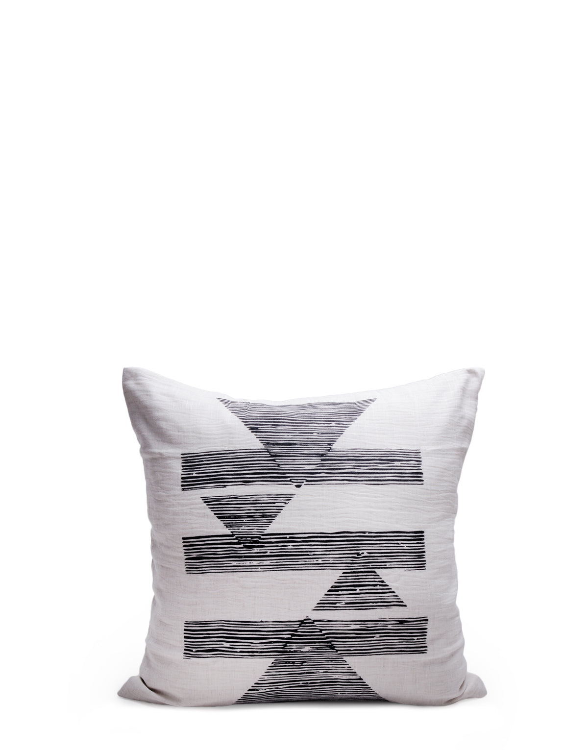 Sienna cushion cover by Kim Soo – natural and black linen-rayon on a white background