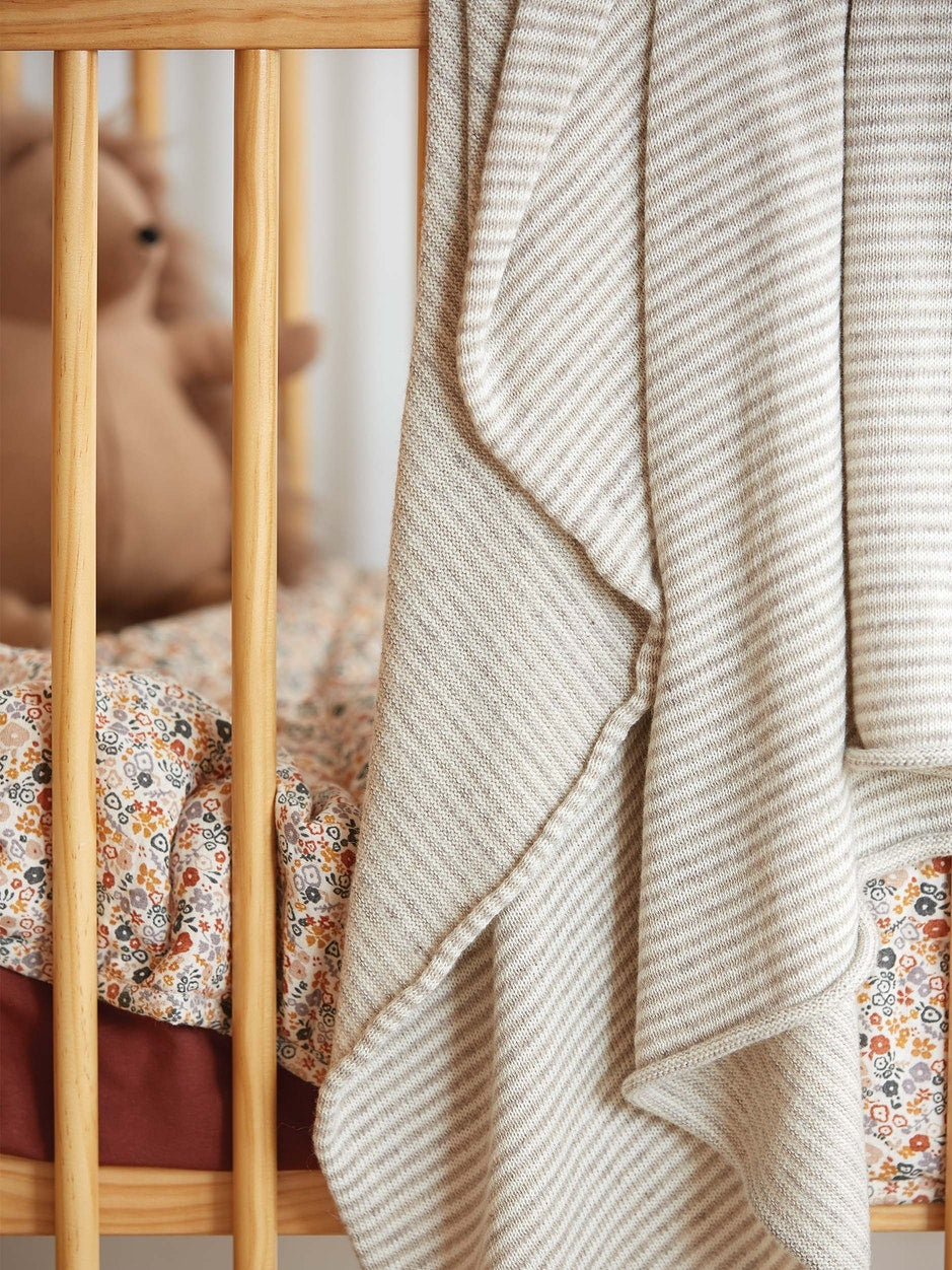 Pinstripe Wool Blend Knit Cot Blanket ~ Clay/Chalk by Citta Design
