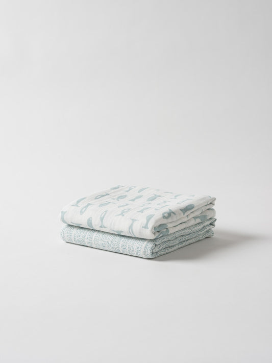 Organic Cotton Muslin Wrap 2 pack Under The Sea by Citta Design