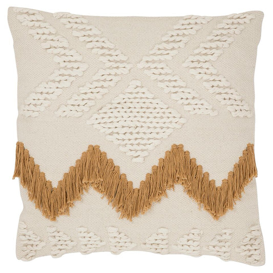 Fringe Cushion Cover White with Tan Fringing by Langdon L.T.D