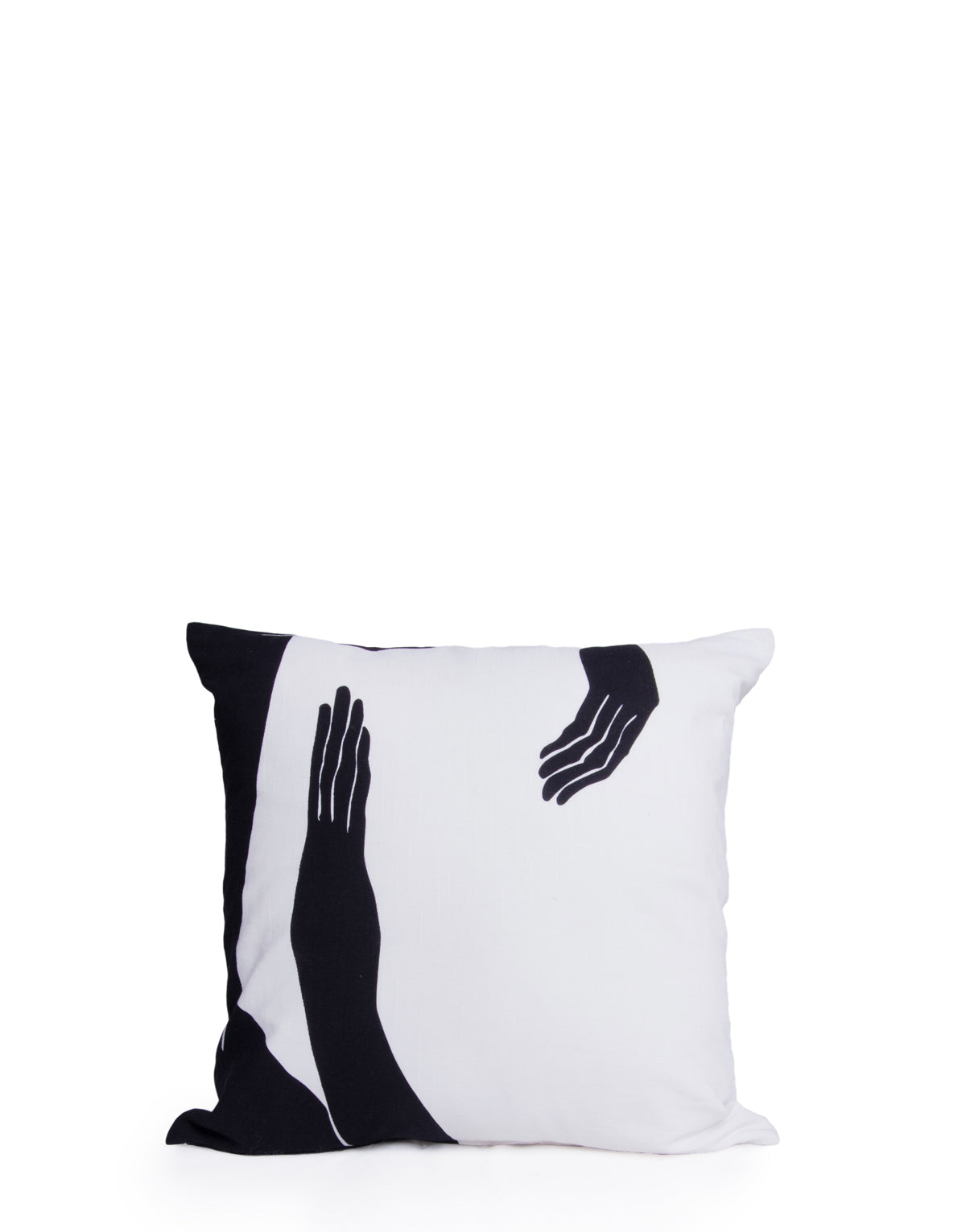 Verona Kim Soo resistance printed cushion cover, with black hands on a white background 