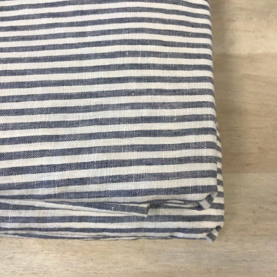 French Linen Flat Sheet Marine Stripe