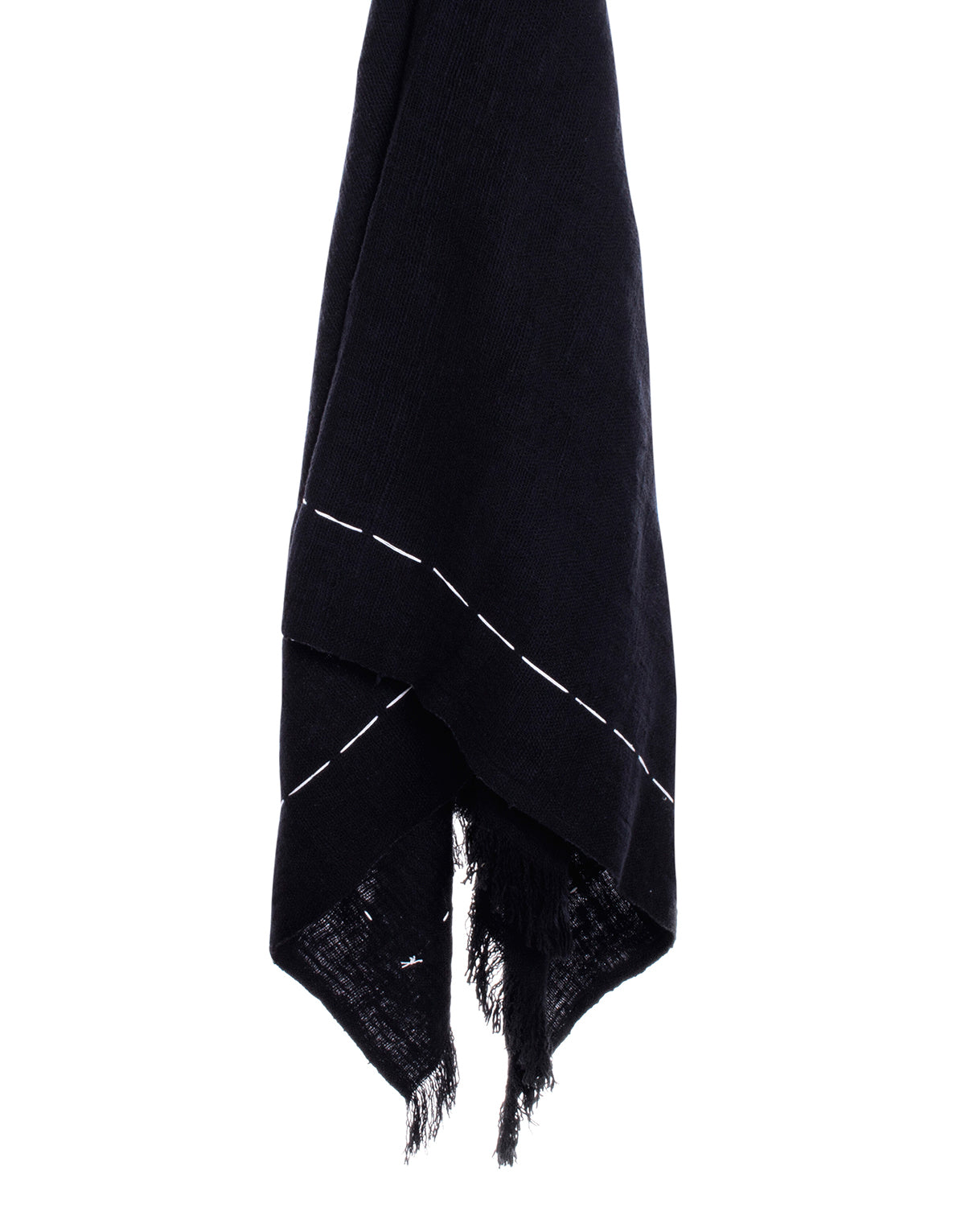 A black, hand-loomed 100% cotton throw with a geometric pattern around the border.