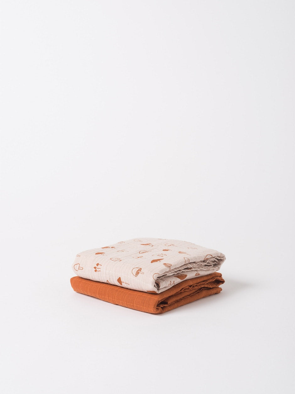 Organic Cotton Muslin Wrap 2 pack Mushroom by Citta Design