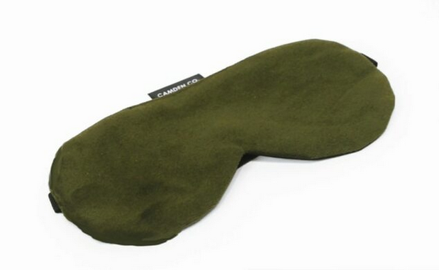 olive coloured sleeping eye mask by camden and co on a white background