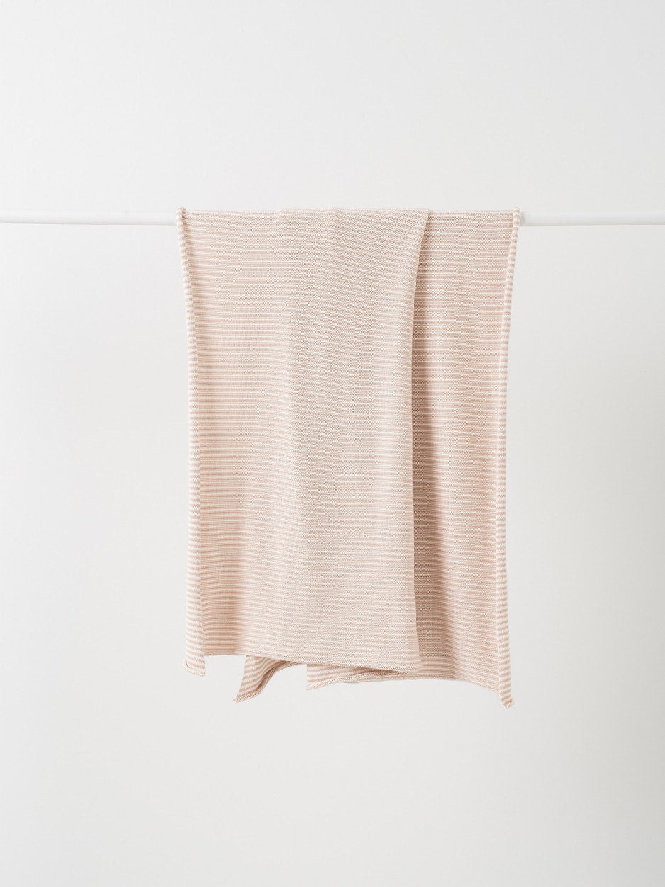 Pinstripe Cotton Knit Cot Blanket ~ Almond/Chalk by Citta Design