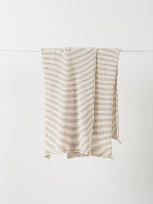 Pinstripe Wool Blend Knit Cot Blanket ~ Clay/Chalk by Citta Design